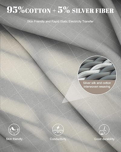 Miniatura 3 de Grounding Sheet Queen, 95% algodón y 5% fibra plateada, sábanas de tierra agradables al tacto con cable de tierra, kit de conexión a tierra para un