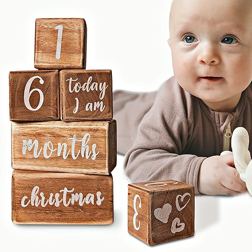 Vista 18 de Bloques de hitos mensuales rústicos para bebés, bloques de hitos para bebés, los mejores regalos de bebé para baby showers, accesorios de fotografía