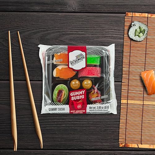 Miniatura 4 de Raindrops - Gummy Candy Sushi Mini Bento Caja de rollos de sushi y guarniciones  Hecho de malvaviscos regaliz tiras agrias osos de goma y pescado