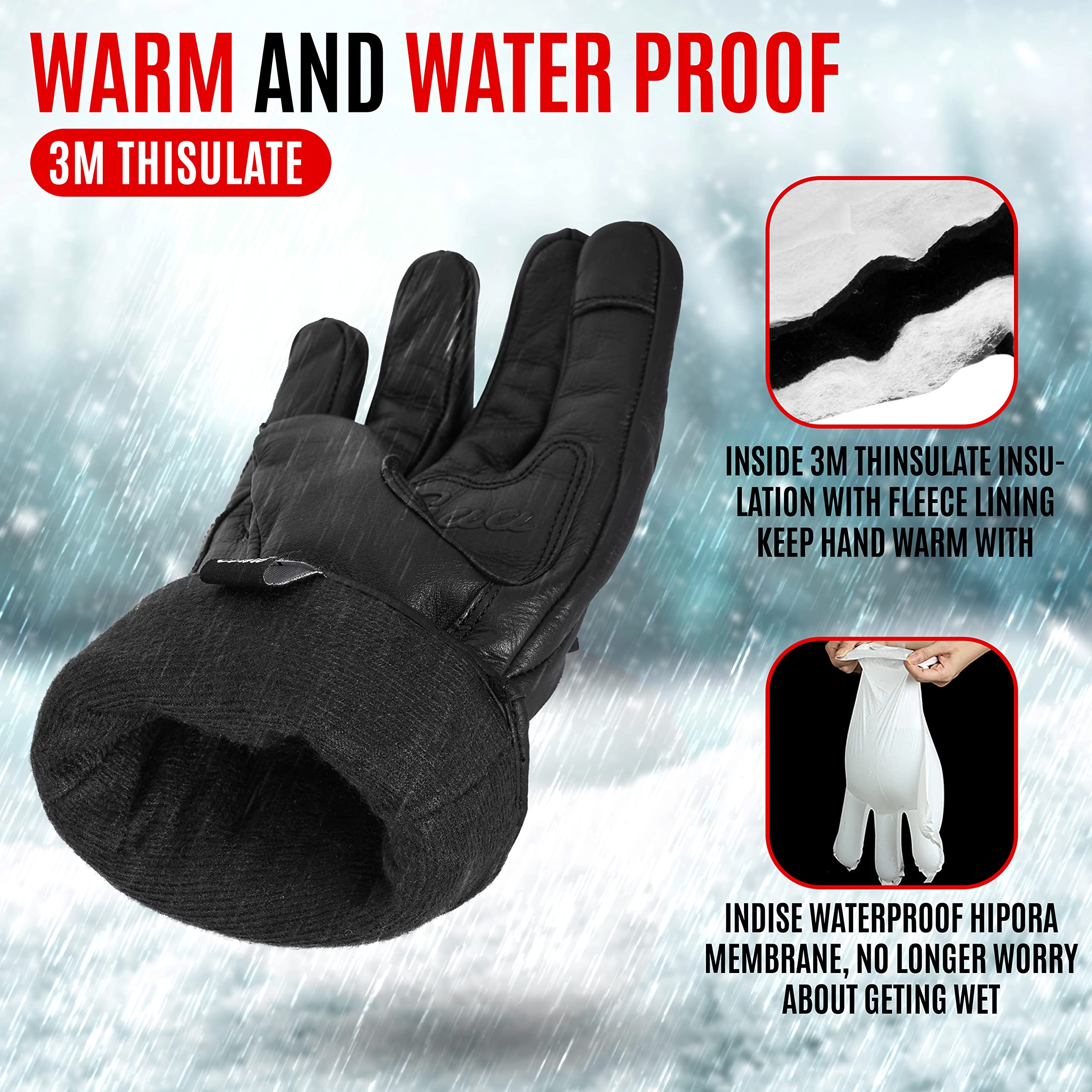 Guanti da moto impermeabili invernali caldi guanti moto guanti Knuckle con funzione touch screen per uomo donna