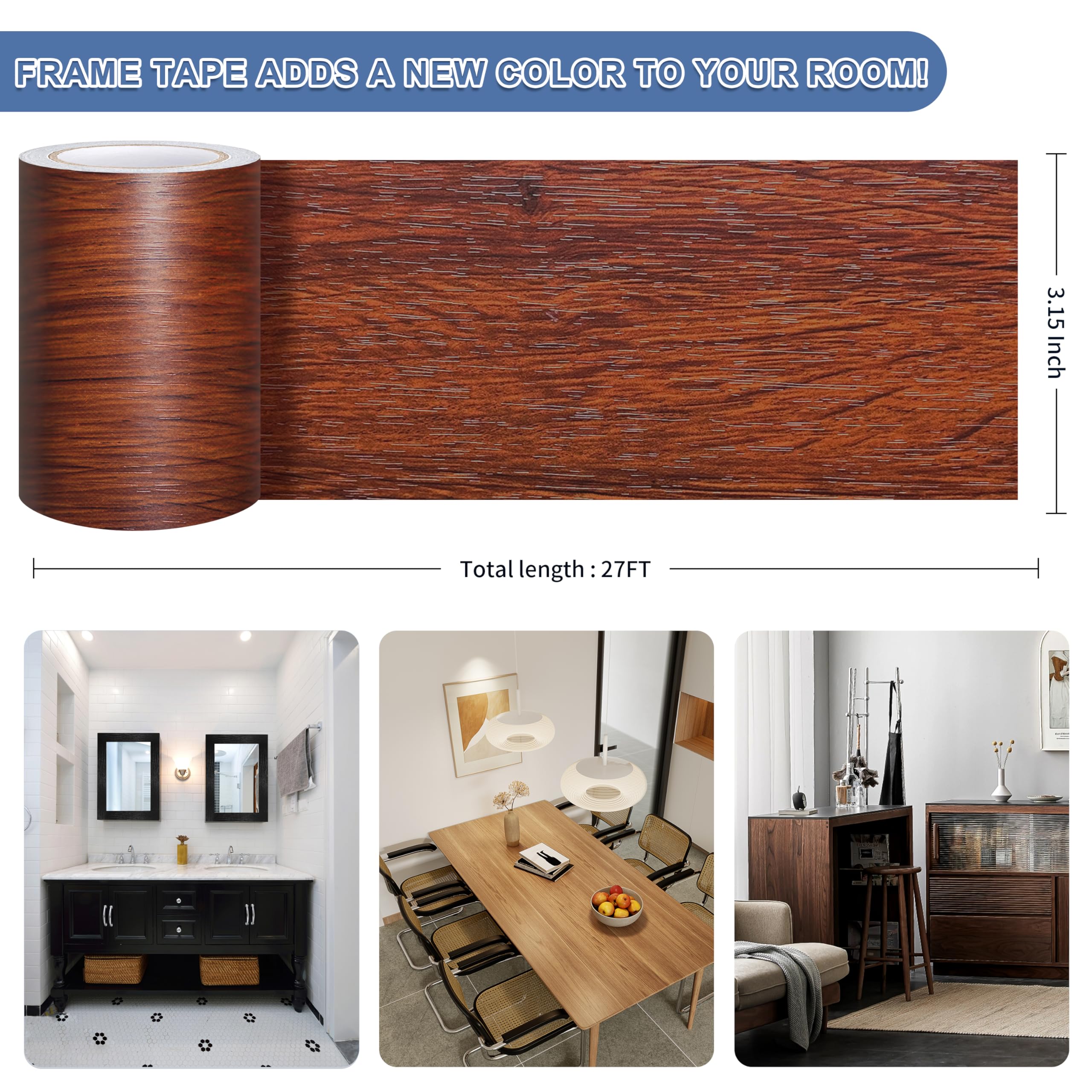 Alened 19FT Black Wood Grain Irror Frae Border Peel And Stick