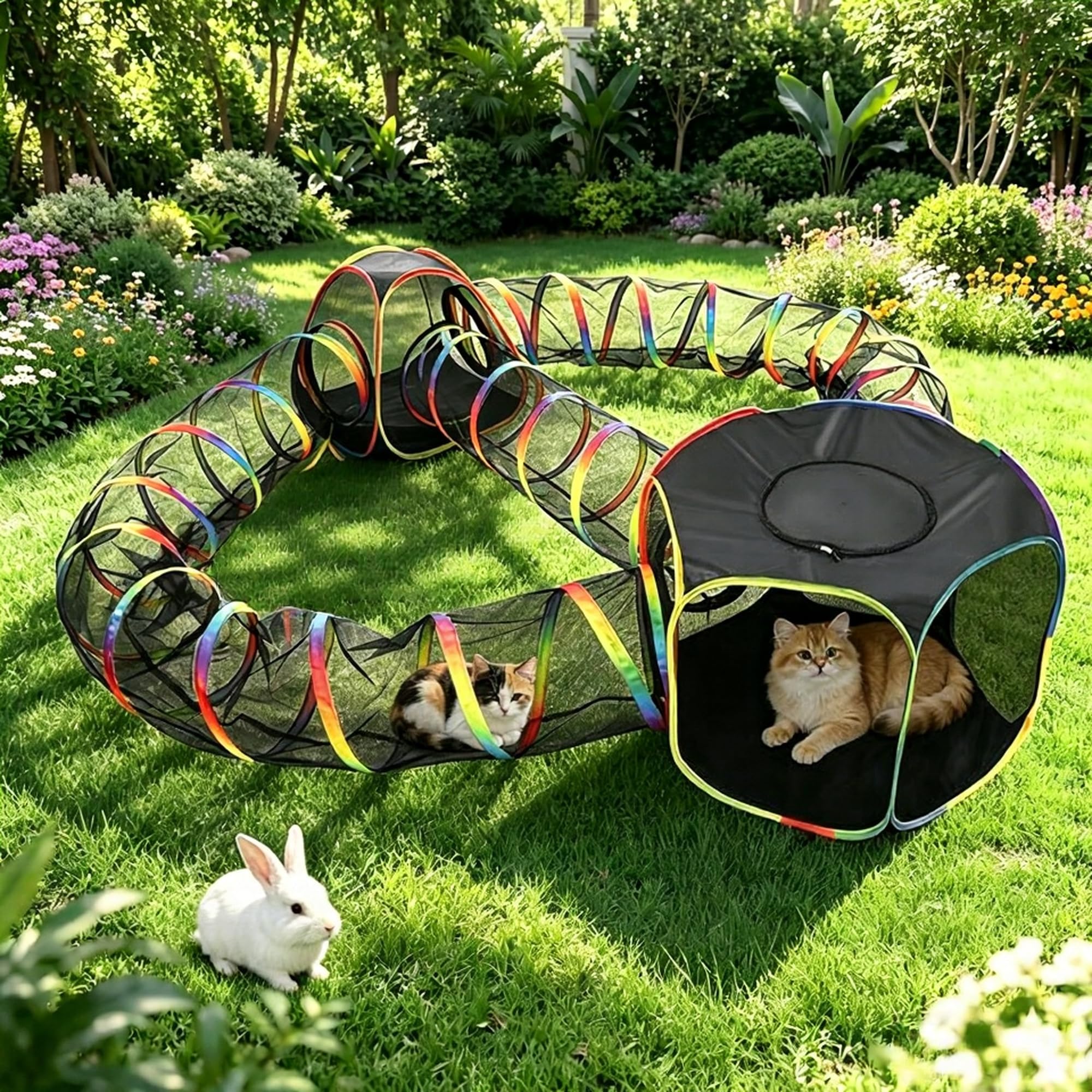 CypherX Outdoor Rainbow Cat Enclosure, 5 in 1 Portable Cat Tents for Outside Cage Free Outside Pet Enclosure Cat Tunnel Outdoor Playground for Indoor Cats and Small Animals — image 1