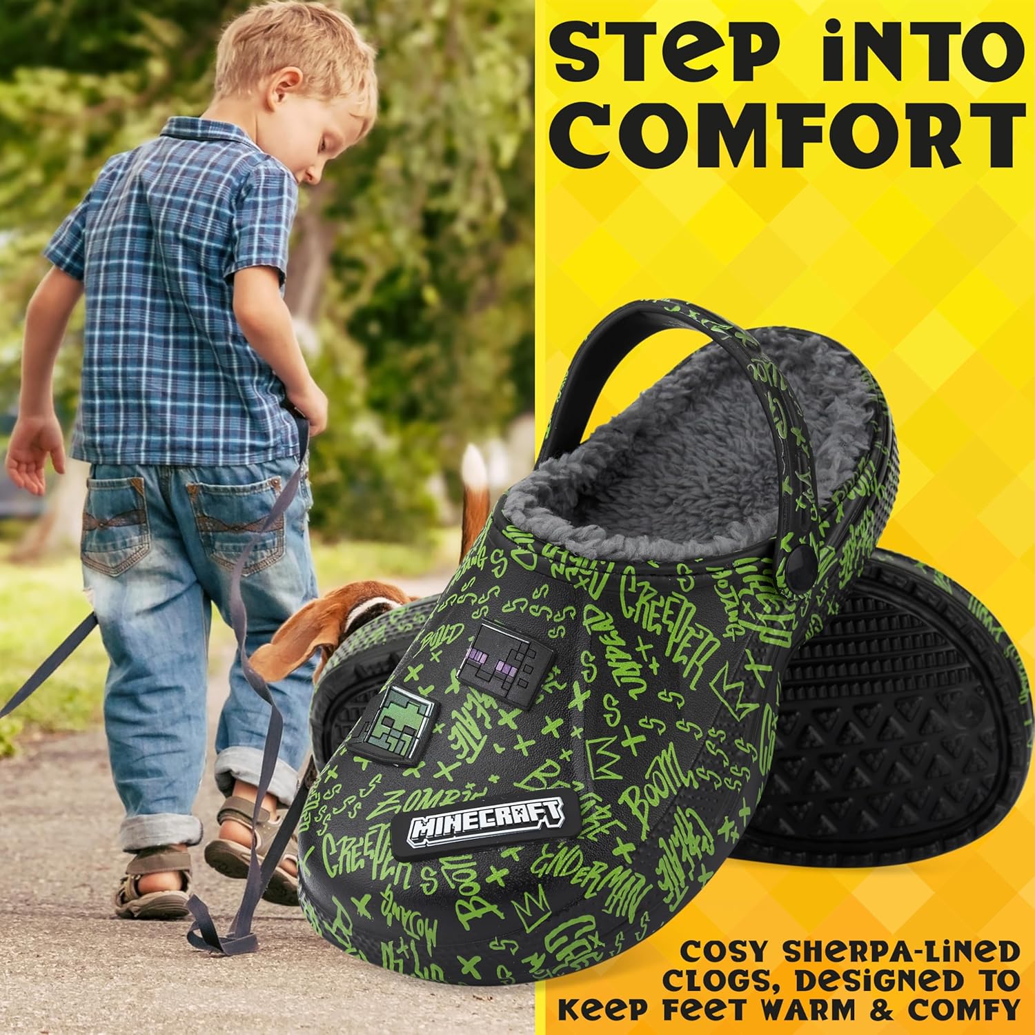 Get Trend Minecraft Clogs for Boys Teens, Fleece Non Slip Indoor Slippers, Kids House Shoes, Creeper Gamer Gifts for Boys - Image 3