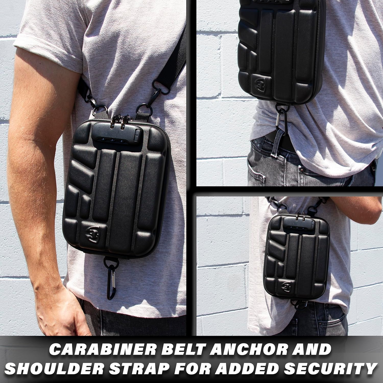 CASEMATIX Compact Locking Pistol Case for Small 9mm Handguns – Water-Resistant EVA Hard Shell Gun Case with Foam, Extra Magazine Storage, and Fanny-Pack Style Shoulder Strap