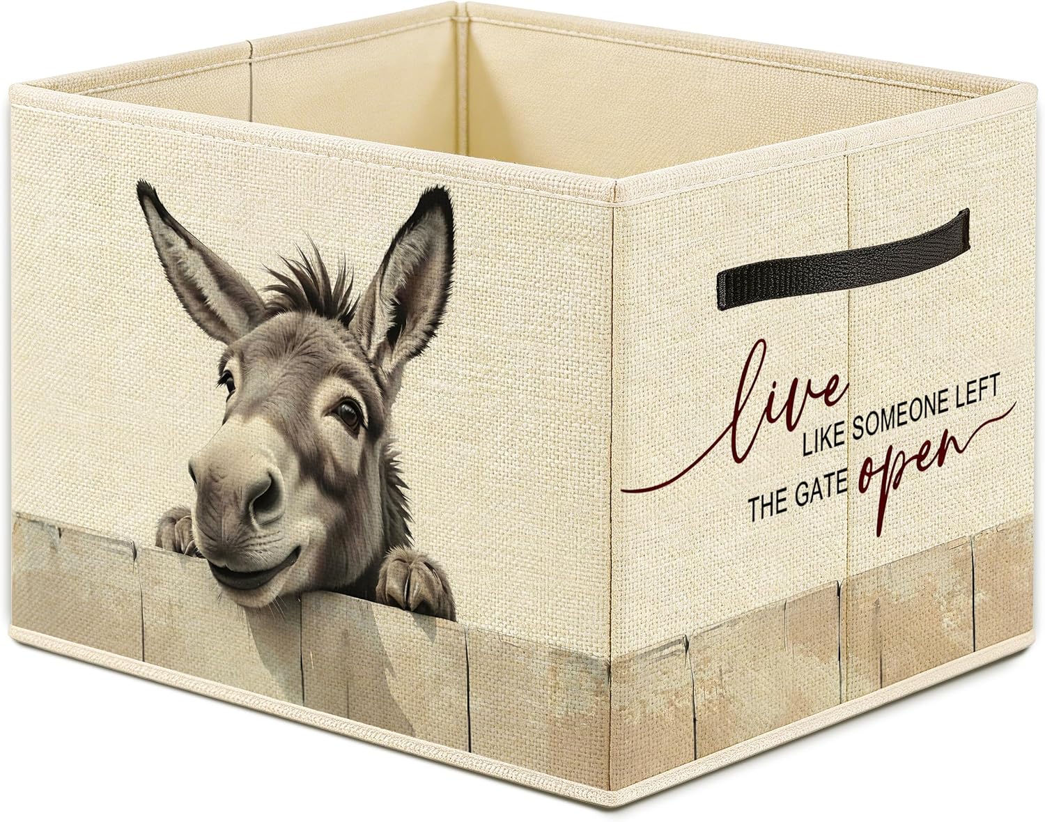 Donkey Farmhouse Storage Bin Box, Funny Donkey Gifts, Live Like Someone Left the Gate Open Foldable Laundry Basket Toys Books Clothes Organizer for Home Bedroom Bathroom Decor