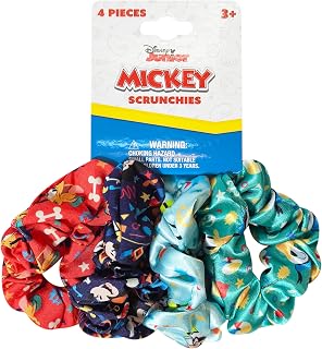 LUV HER Disney Mickey Scrunchies for Girls - 4 Large Printed Scrunchies with Your Favorite Characters - Hair Accessories for Girls 3+