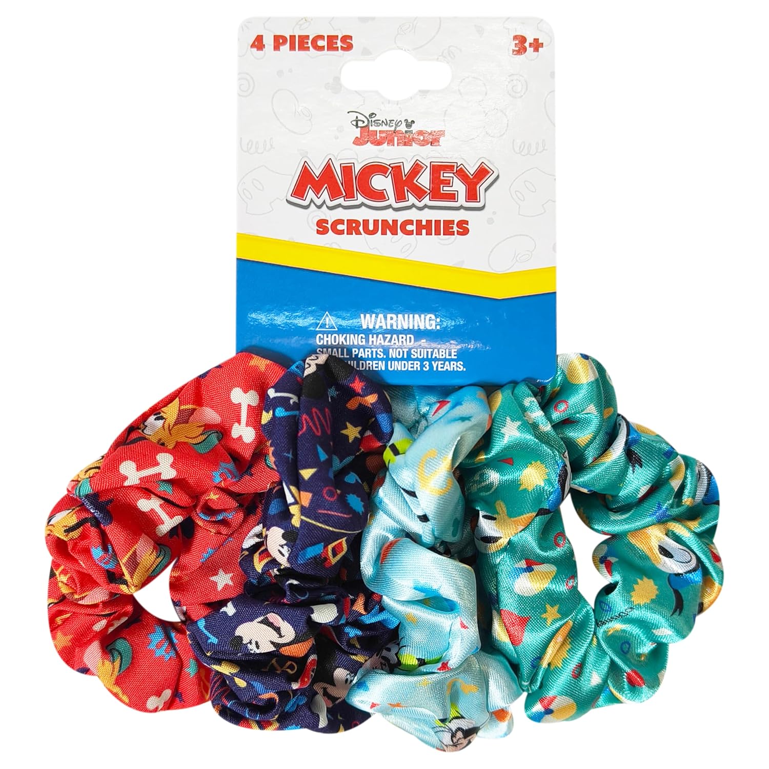 LUV HER Disney Mickey Scrunchies for Girls of All Ages - 4 Large Hair Scrunchies - 4 Printed Scrunchies with Your Favorite Characters - Hair Accessories for girls 3+