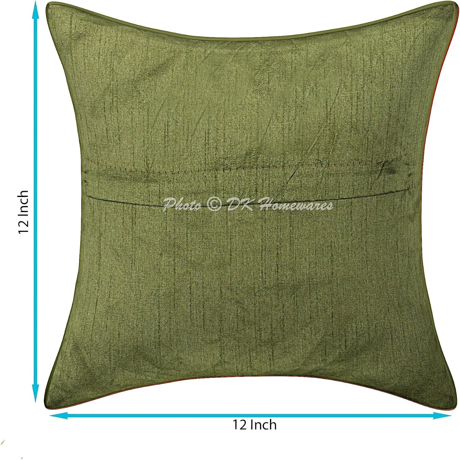 Indian Throw Pillow Covers 12x12 Inch Brocade Jacquard Weave Ethnic Square Elephant Cushion Covers (Size - 30x30 cm ; Color: Olive Green & Gold) - Set of 5 Pcs (Cover Only)