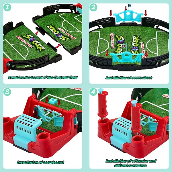 Calcio Balilla Bambini, Gioco da Tavolo di Mini Calcio, Gioco da Calcio Balilla Interattivo con 2 Palline e 6 Personaggi in Plastica, Gioco da Tavolo Portatili e Leggeri Regali per Bambini - 4