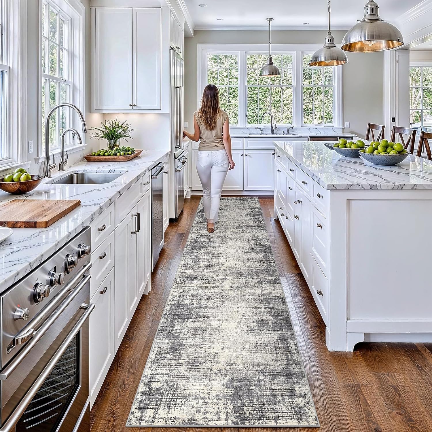 3x14 Hallway Washable Runner Rug - Non-Slip Kitchen Rugs with Rubber Backing Abstract Neutral Low-Pile Carpet Runners for Laundry Room Home Decor Bedroom Bathroom Entryway (Gray Beige,3x14)