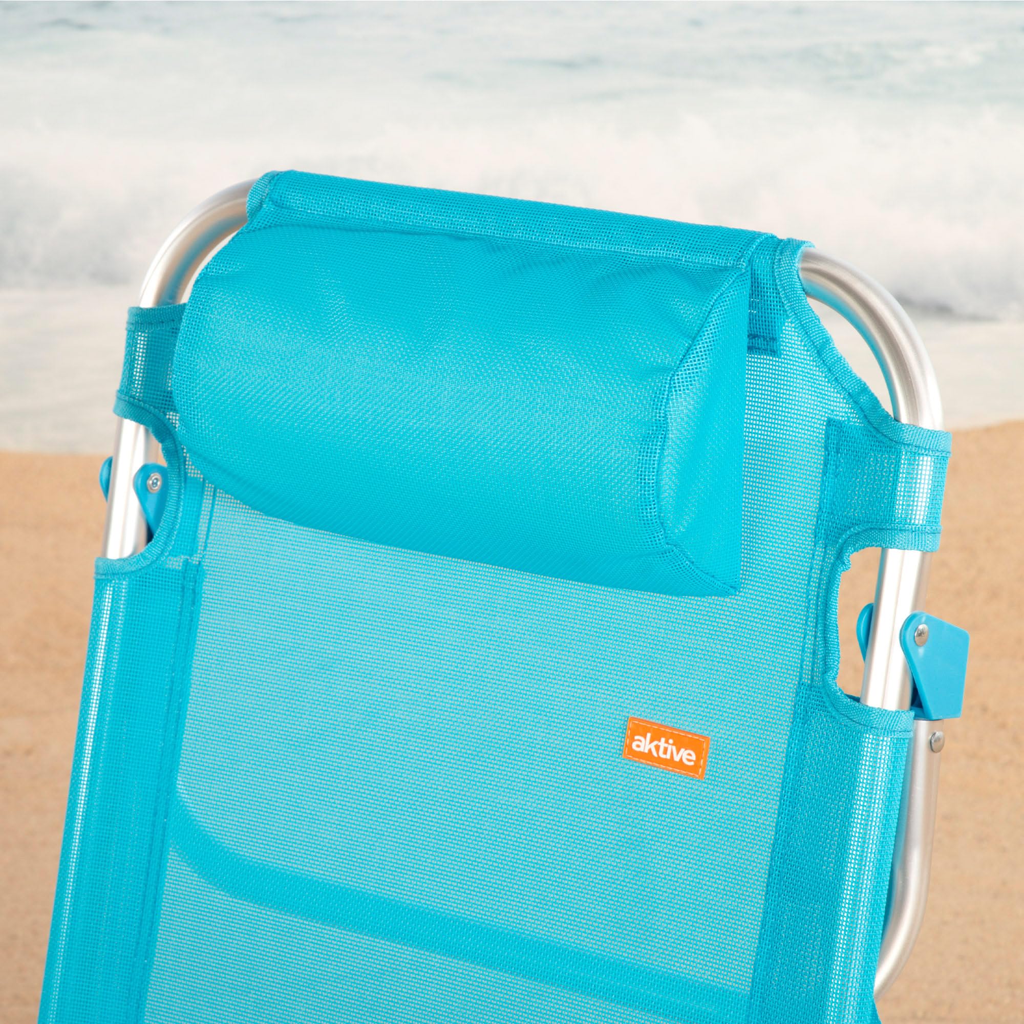 AKTIVE Silla de Playa Plegable, Multiposición, 5 Posiciones, Textileno y Aluminio, Azul, 48x46x84 cm, 110 kg, Respaldo Alto Acolchado
