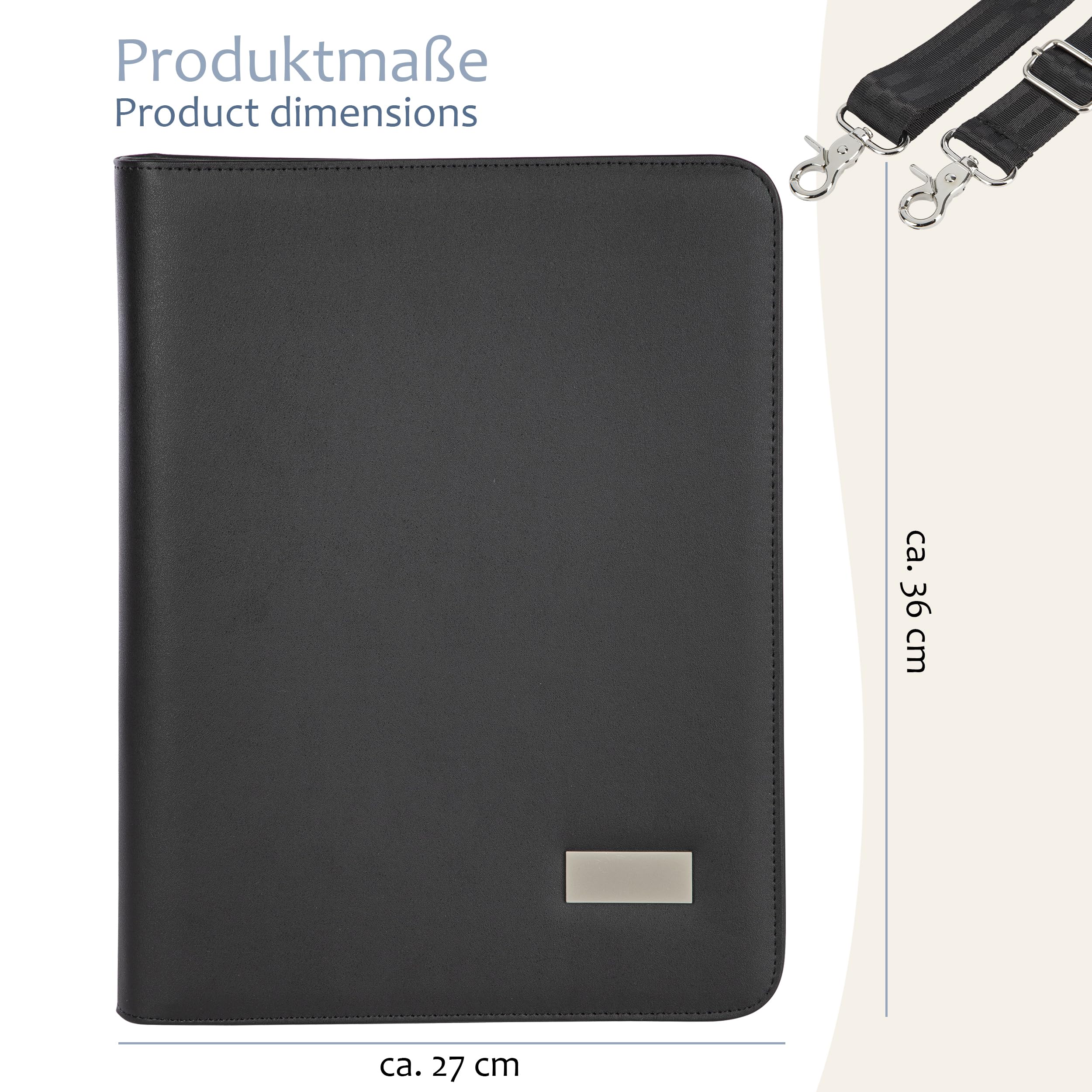 ONVAYA® cartella per conferenze A4 | nero| argento | cartella d'affari | valigetta | valigetta con tampone | similpelle resistente | cartella documenti