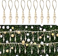 Vista 9 de 24 adornos para árbol de Navidad, decoraciones colgantes de cuentas de madera, guirnalda de cuentas naturales, rústica, pequeña, de madera, bohemio