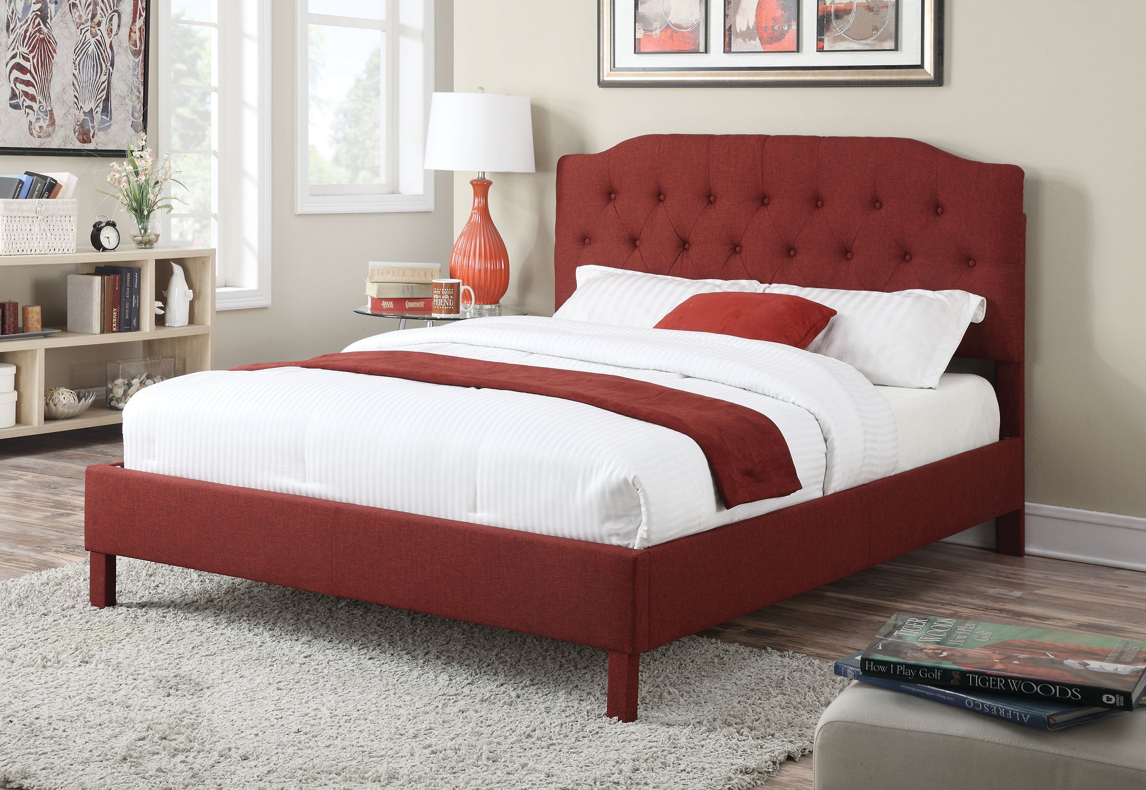 ACME Furniture Clive Bed with Headboard/Footboard (Set of 2), Eastern King, Red Linen
