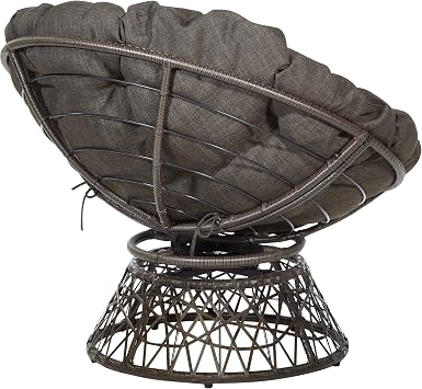 OSP Home Furnishings Wicker Papasan Chair with 360-Degree Swivel, Brown Frame with Brown Cushion