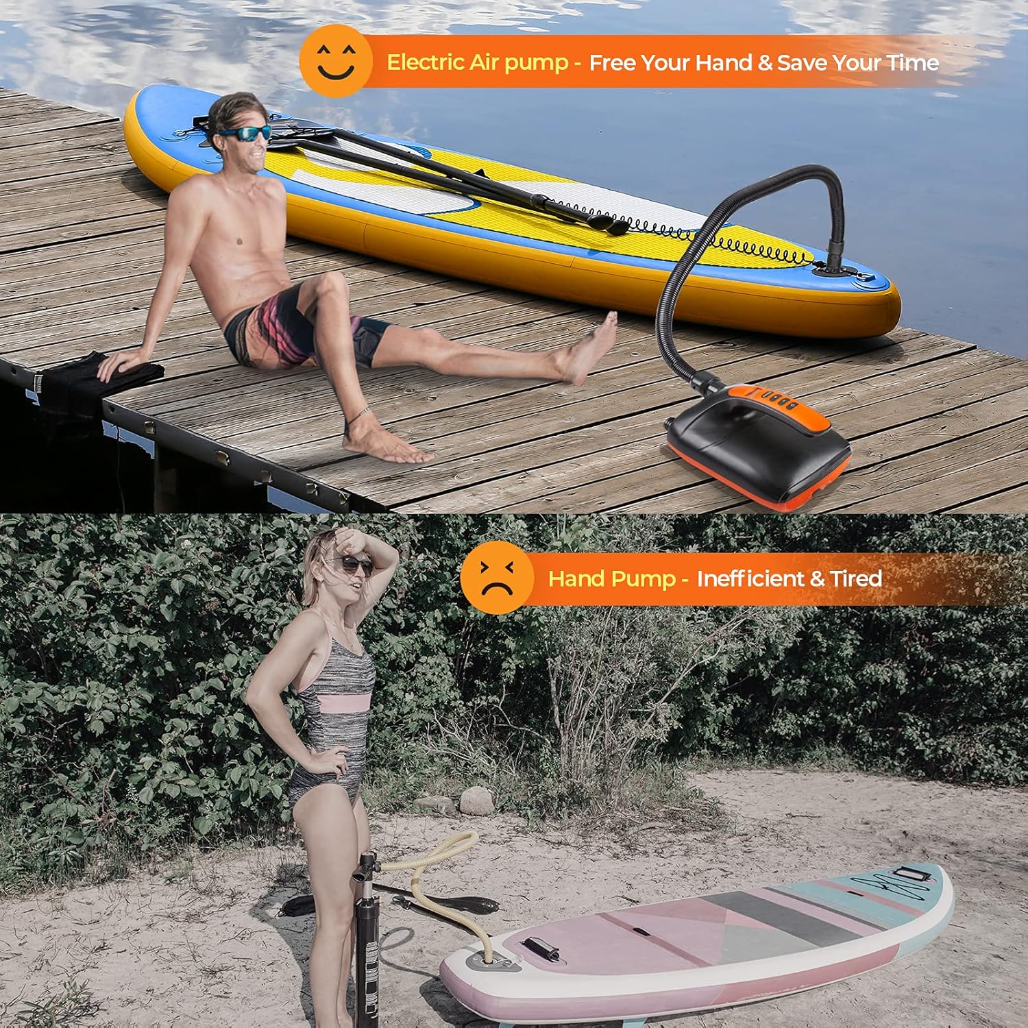 20PSI High Pressure Paddle Board Pump Electric Portable, SUP Air Pump Rechargeable Intelligent Dual Stage Inflation & Deflation, 12V DC Car Connector for Inflatable Stand Up Paddle Boards : Sports & Outdoors