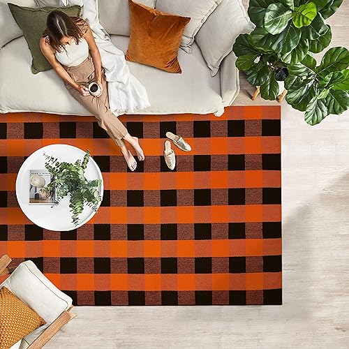 Miniatura 193 de IOHOUZE - Tapete a cuadros estilo búfalo de 5 x 8 pies para interiores y exteriores, lavable, para sala, tapete de bienvenida primavera-verano