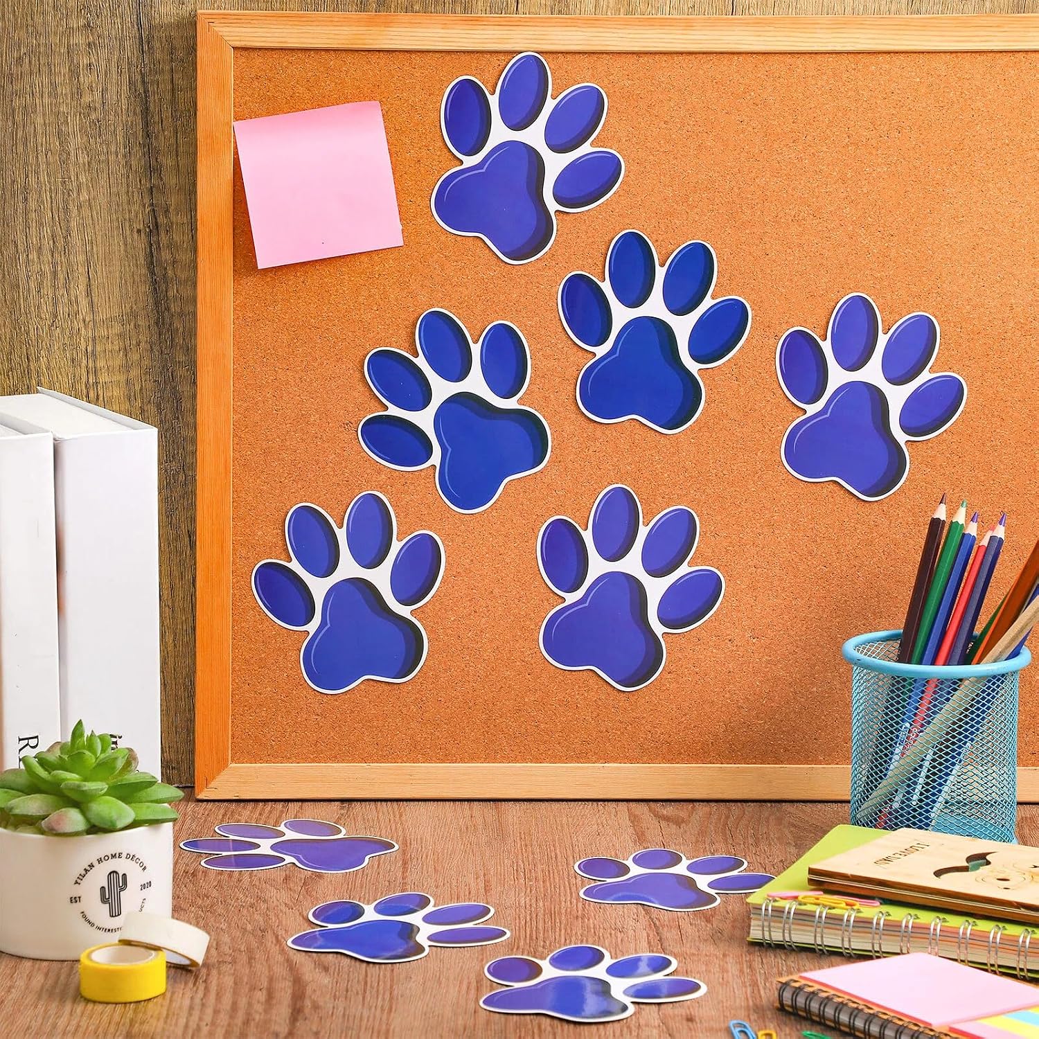 Junkin 60 Pcs Paw Print Cutouts Mini Accents for Classroom, Blue image 5