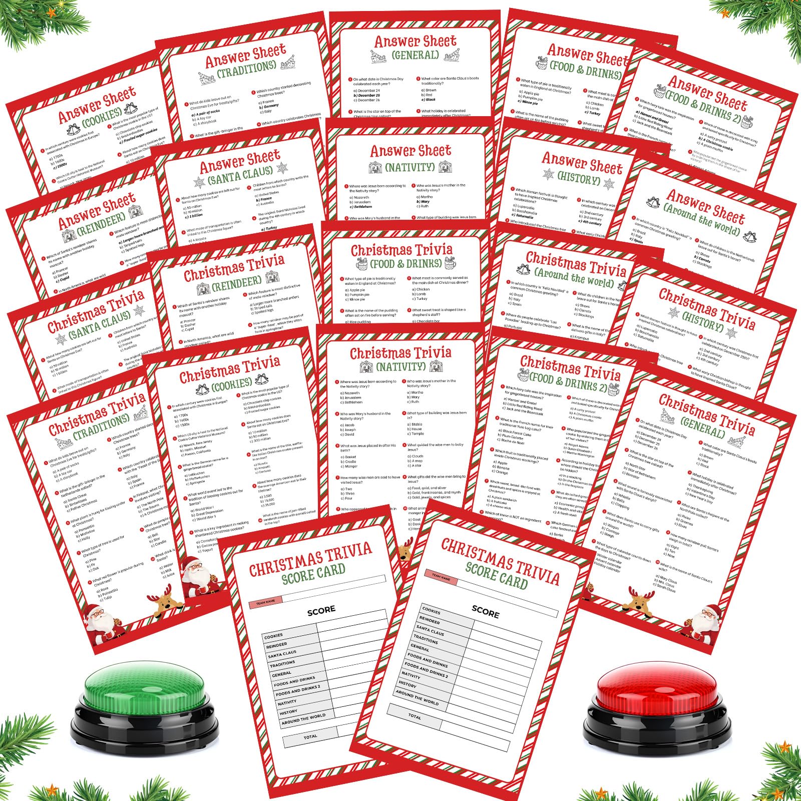 Juegos de feud para adultos con 2 zumbadores, juego de fiesta de trivia de Navidad, festival de Navidad, actividad de adivinación para eventos festivos anuales, oficina, decoraciones de fiesta de