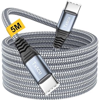 Long USB C to USB C Cable 5 m USB C Charging Cable Nylon 60 W Type C Fast Charging Cable for iPhone 15/15 Pro/15 Pro Max MacBook Pro Air iPad Pro/Air Samsung Galaxy S24 S23 S22 S21 Switch Pixel 7