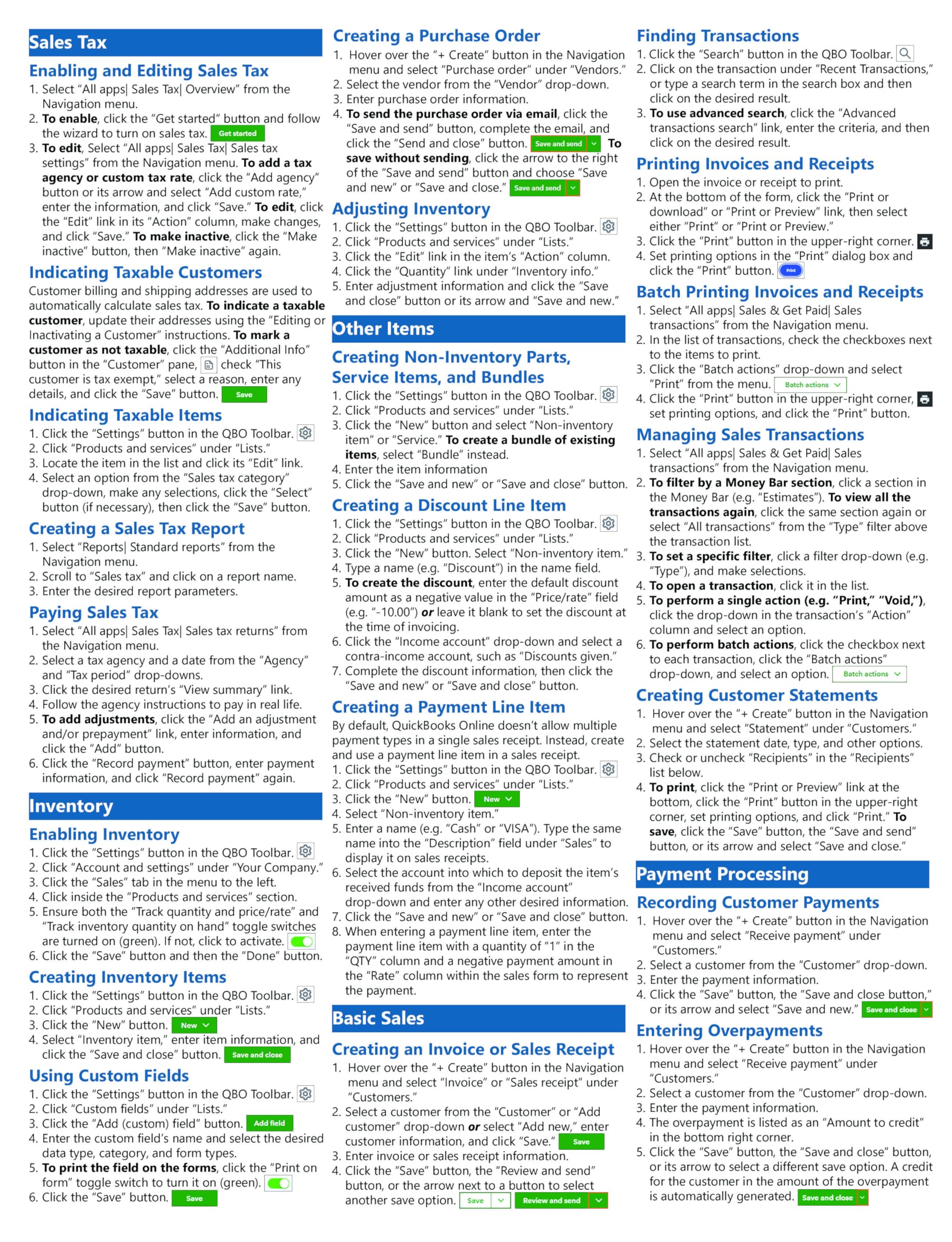 QuickBooks Online Quick Reference Training Card - Laminated Tutorial Guide Cheat Sheet (Instructions and Tips) — Amazon image 2