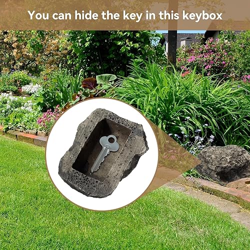 Miniatura 2 de Cyrank Piedra de roca al aire libre oculta una llave, llave falsa con aspecto de roca falsa, soporte para llaves de roca falsa, decoración exterior,
