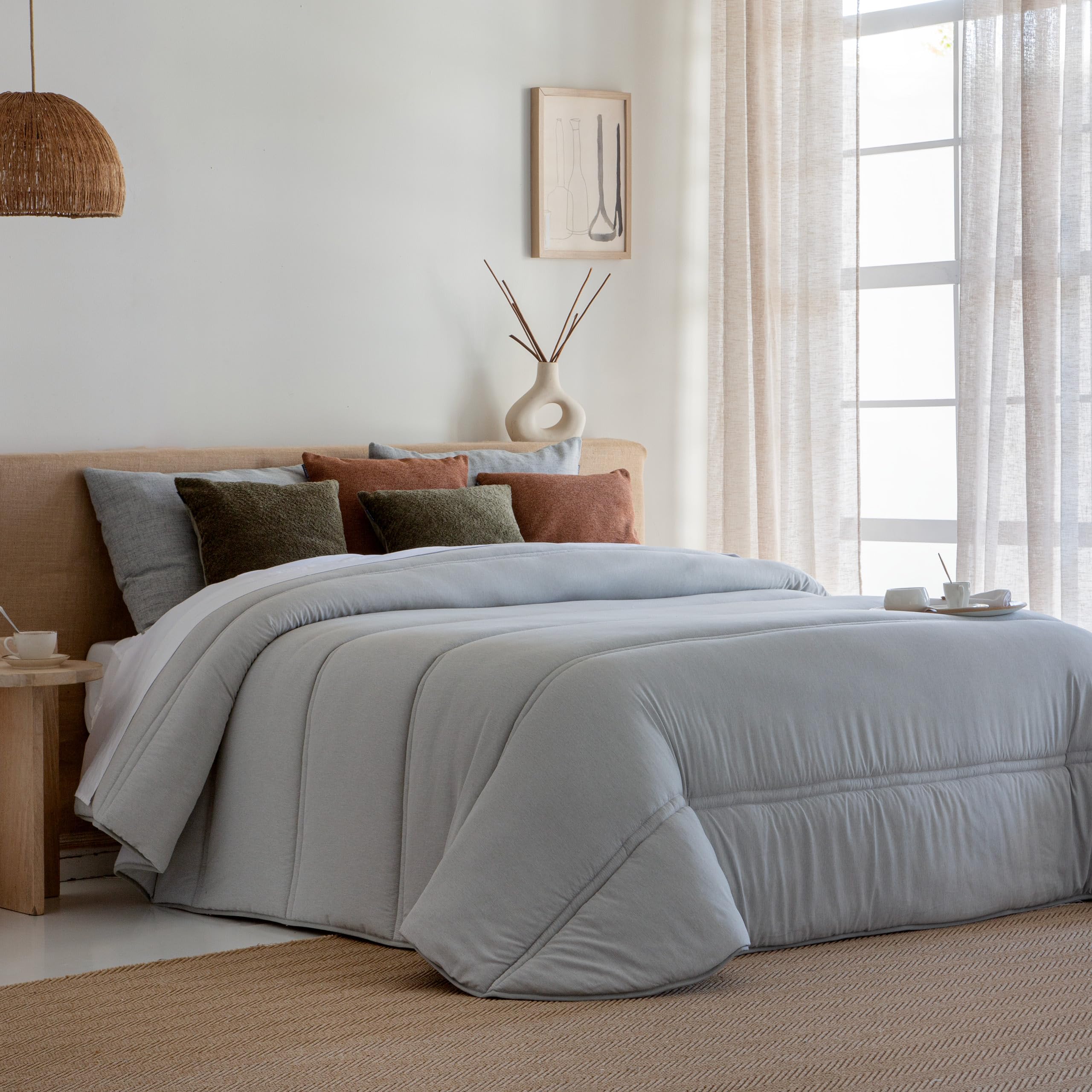 Antilo - Edredón Nórdico Lara Gris para Cama de 150 - Conforter Acolchado de Rayas con Relleno 300 g/m², Tacto Pluma, Calor y Confort para Noches Frías