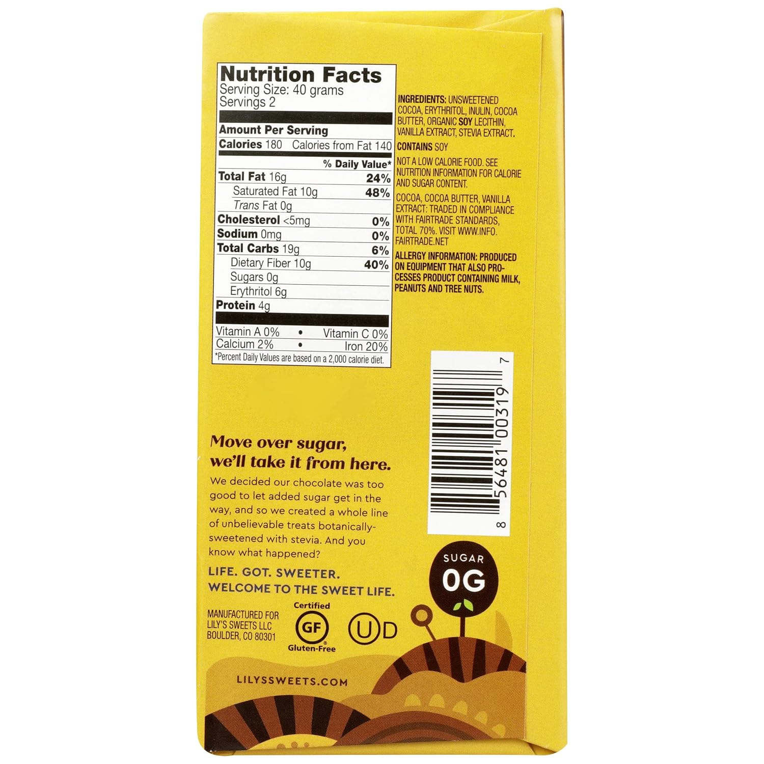 Lily's Sweets, 70% Cocoa Extra Dark Chocolate Bar, 2.8 Ounce