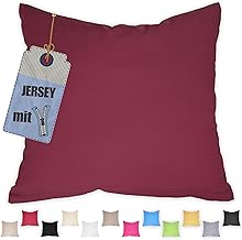 Jersey Cushion Cover, 35 x 35 cm, Bordeaux, Cotton Cushion Cover with Zip, Elastic Pillowcase, Easy to Clean and Breathable