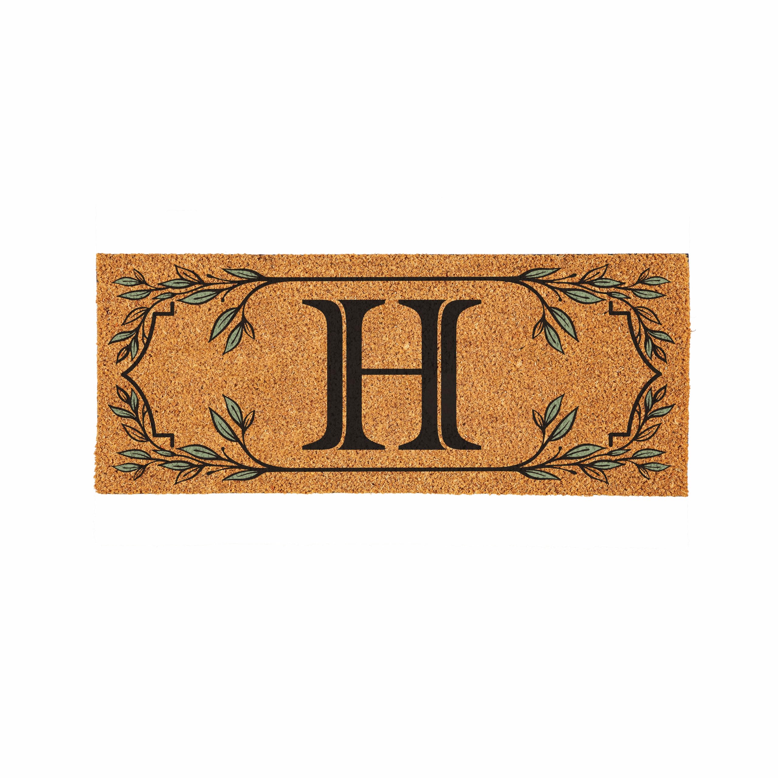 Evergreen Monogram Extra Large Coir Doormat, 60x24 Inches Front Door Mat, Outdoor Indoor Entrance Rug, Non-Slip Welcome Mat for Double Doors Porch