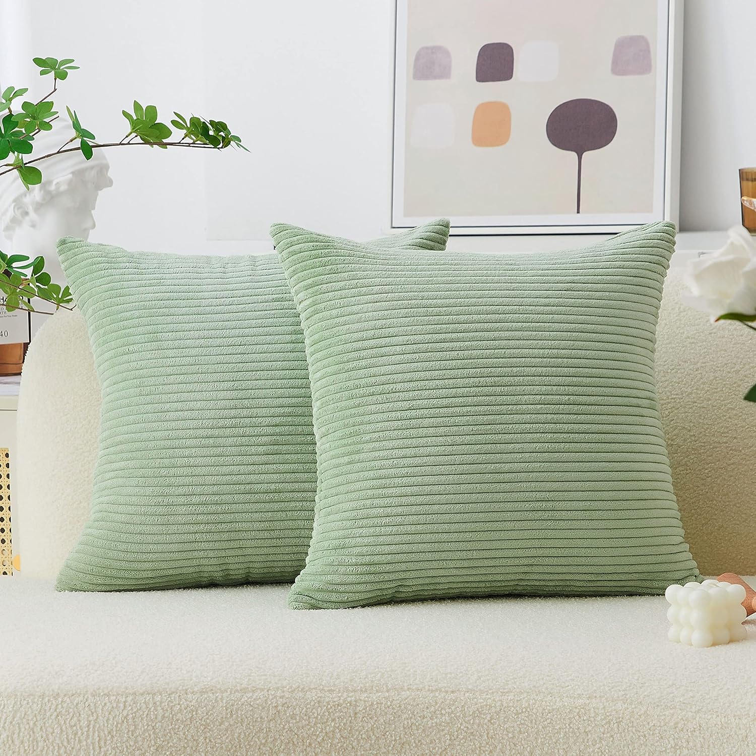 Home Brilliant Sage Green Cushion Covers 45 x 45 Corduroy Spring Cushion Cover Set of 2 Throw