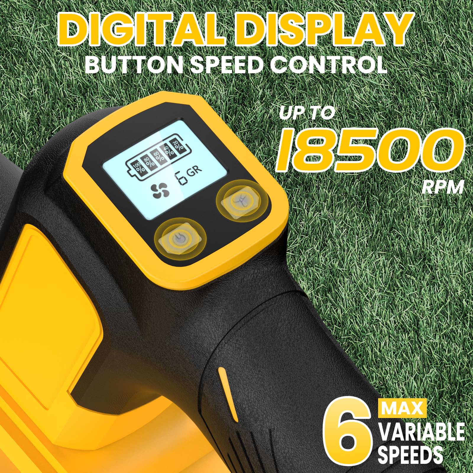 Soplador de hojas inalámbrico para batería Dewalt, soplador eléctrico de 480 CFM con motor sin escobillas, 6 velocidades variables de hasta 130 MPH, soplador de mano con control de pantalla