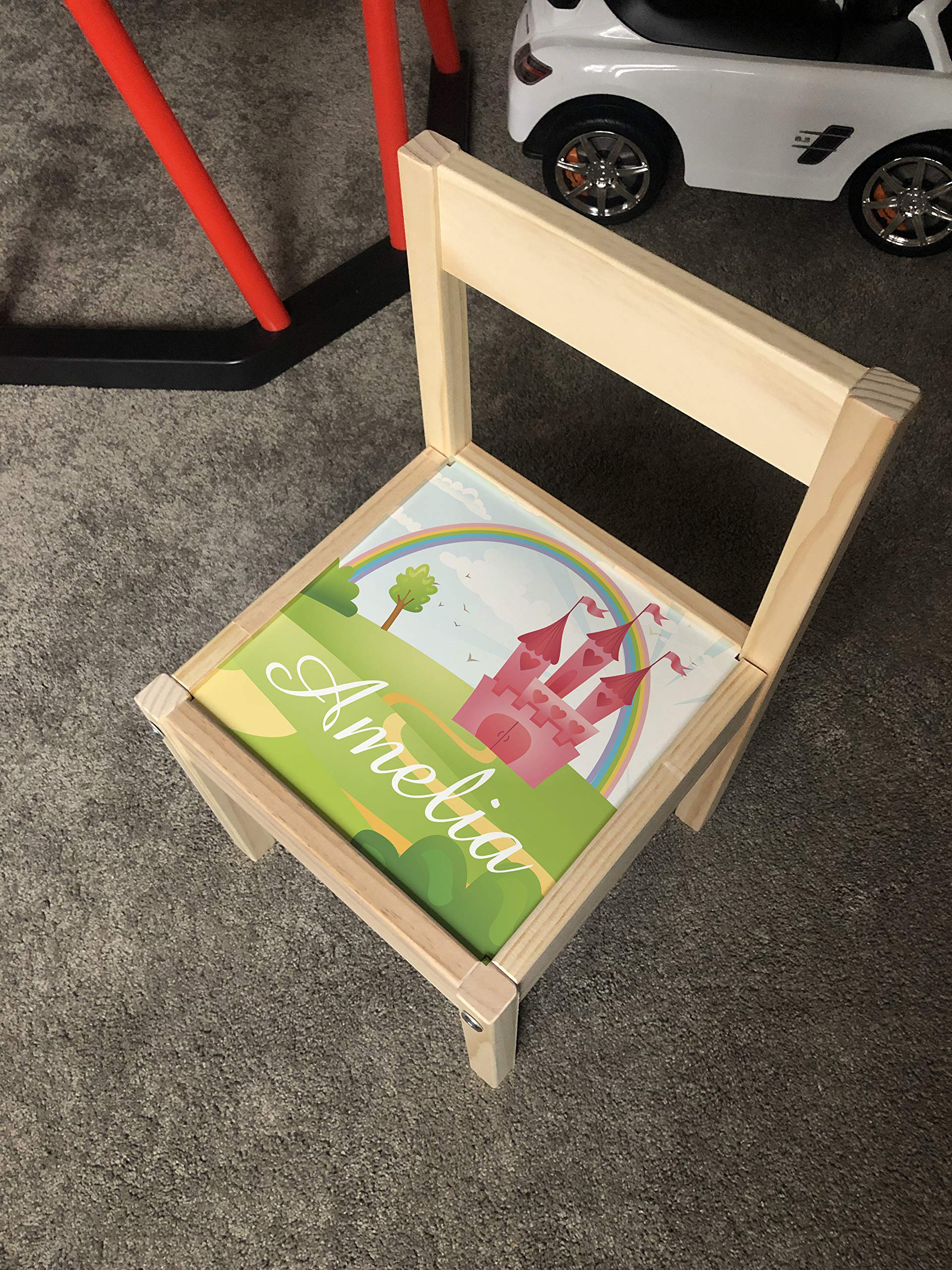 MakeThisMine - Tavolo Per Bambini E 1 Sedia Ikea Lattice In Legno Con Nome Inciso Dinosauro Dino1 T Rex Egg Stampato Play Desk Set Bambini Ragazze Amici Ragazzi Famiglia