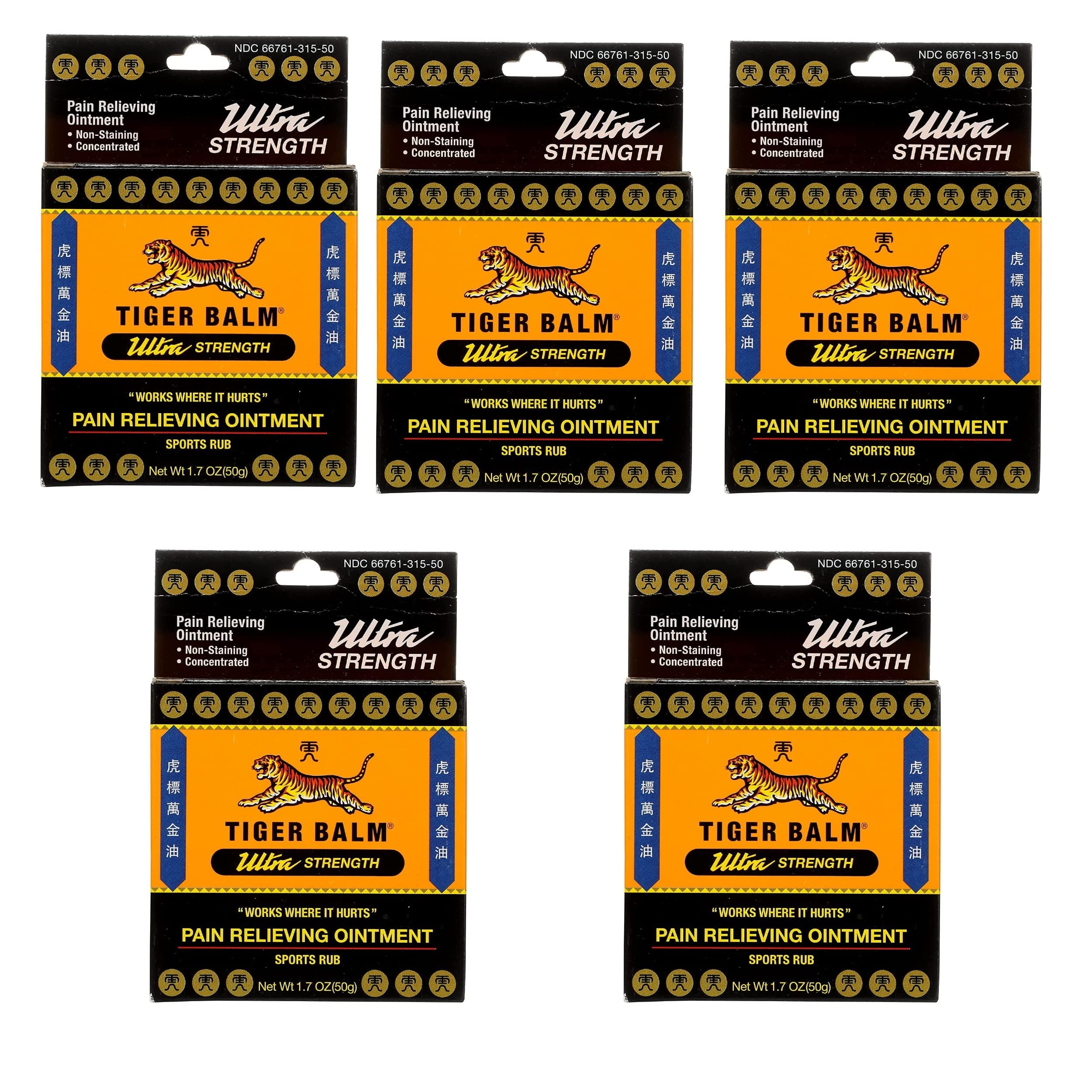 Tiger Balm Sport Rub Pain Relieving Ointment Ultra Strength 1 70 oz Pack of 5