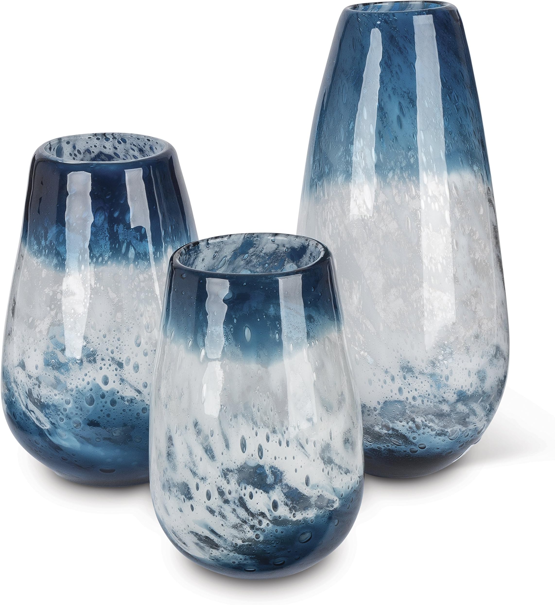 94097 Blue Art Glass Vase (Set of 3), 6.8" x 6.8" x 14.6"