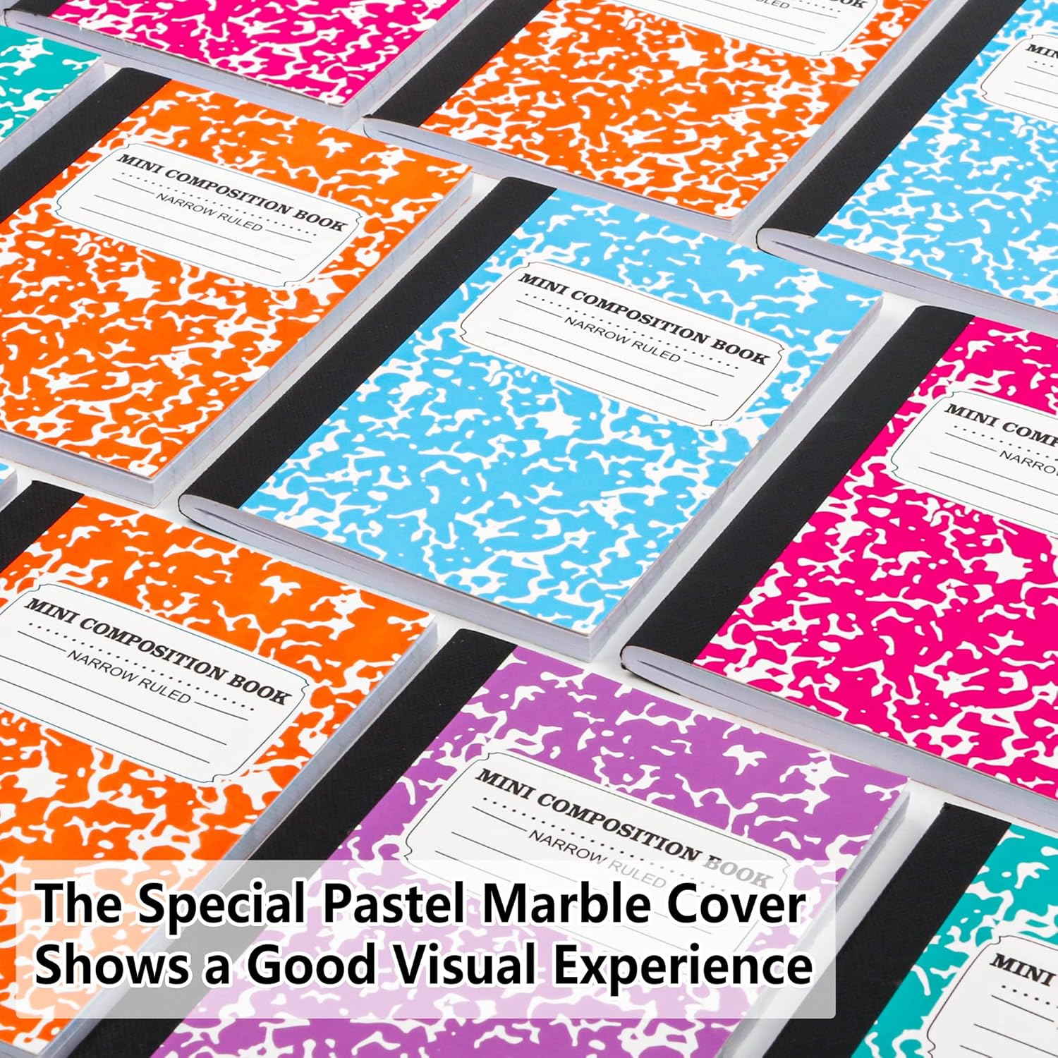 feela 70 Pack Mini Composition Notebook Bulk, Cute Pocket Composition Note Pad, Small Journal Notebooks for Students College School Supplies, 4.5" X 3.25", Narrow Ruled, 5 Pastel Marble Covers