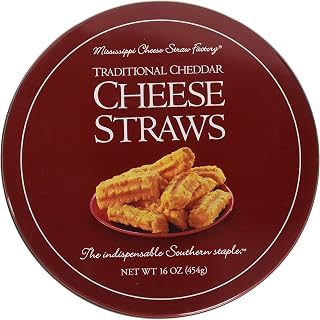 Mississippi Cheese Straw Factory Traditional Cheddar Cheese Straws in Gift Tin, 16oz - Authentic Southern Snack