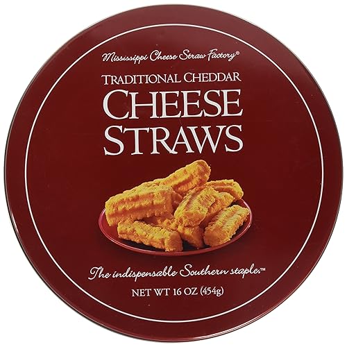 Tradicionales pajitas de queso cheddar Mississippi Cheese Straw Factory en lata de regalo, 16 oz