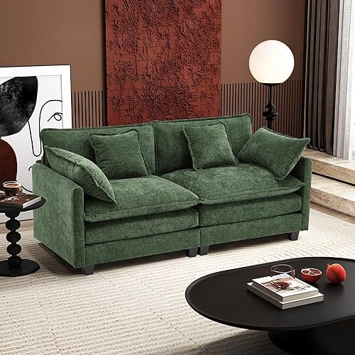 Miniatura 38 de Ihanherry Sofá Modular en Forma de U de 146" Moderno, Conjunto de Sillonetas en Nube con 2 Otomanos, Sofá de Chenilla de 6 Asientos con Asiento