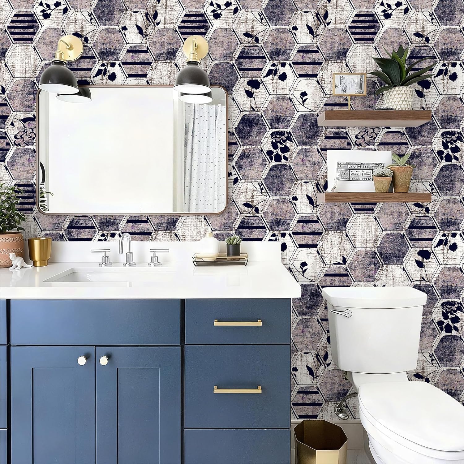 Peel and Stick Moody Vintage Wallpaper Removable Botanical Leaf Geometric Textured 17.7" x 236.22" Wall paper Watercolor Self Adhesive Contact Paper for Classroom Bedroom laundry room bathroom