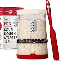 KneadAce Pro Sourdough Starter Kit - 34oz Large Jar with Funnel Top, Feed Tracker Band, Silicone Lid & Tools for Easy Homemade Bread