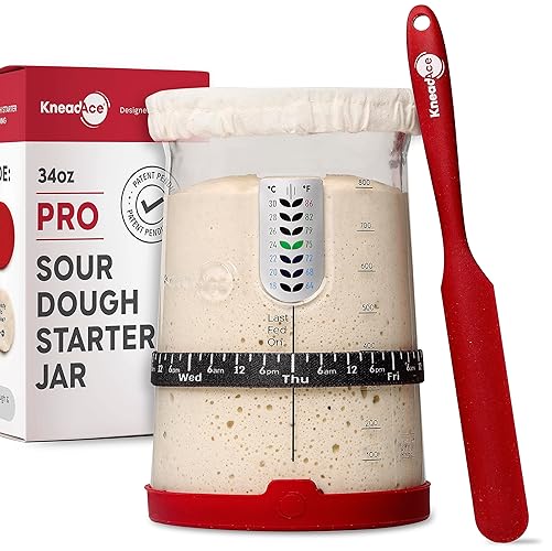 KNEADACE Pro Sourdough Bread Starter Kit - 34 oz Large Capacity Sourdough Starter Jar with 5 unique features for the perfect sour dough bread & sourdough starter kit - sourdough supplies (KA06) - 1 Set