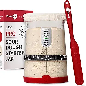 Pro Sourdough Starter Kit - 34oz Large Capacity Glass Fermentation Jar with Lid & Tracker, Sourdough Starter Fermenter for Home Bakers, Bread Baking Supplies & Gifts for Bakers, 1 Set