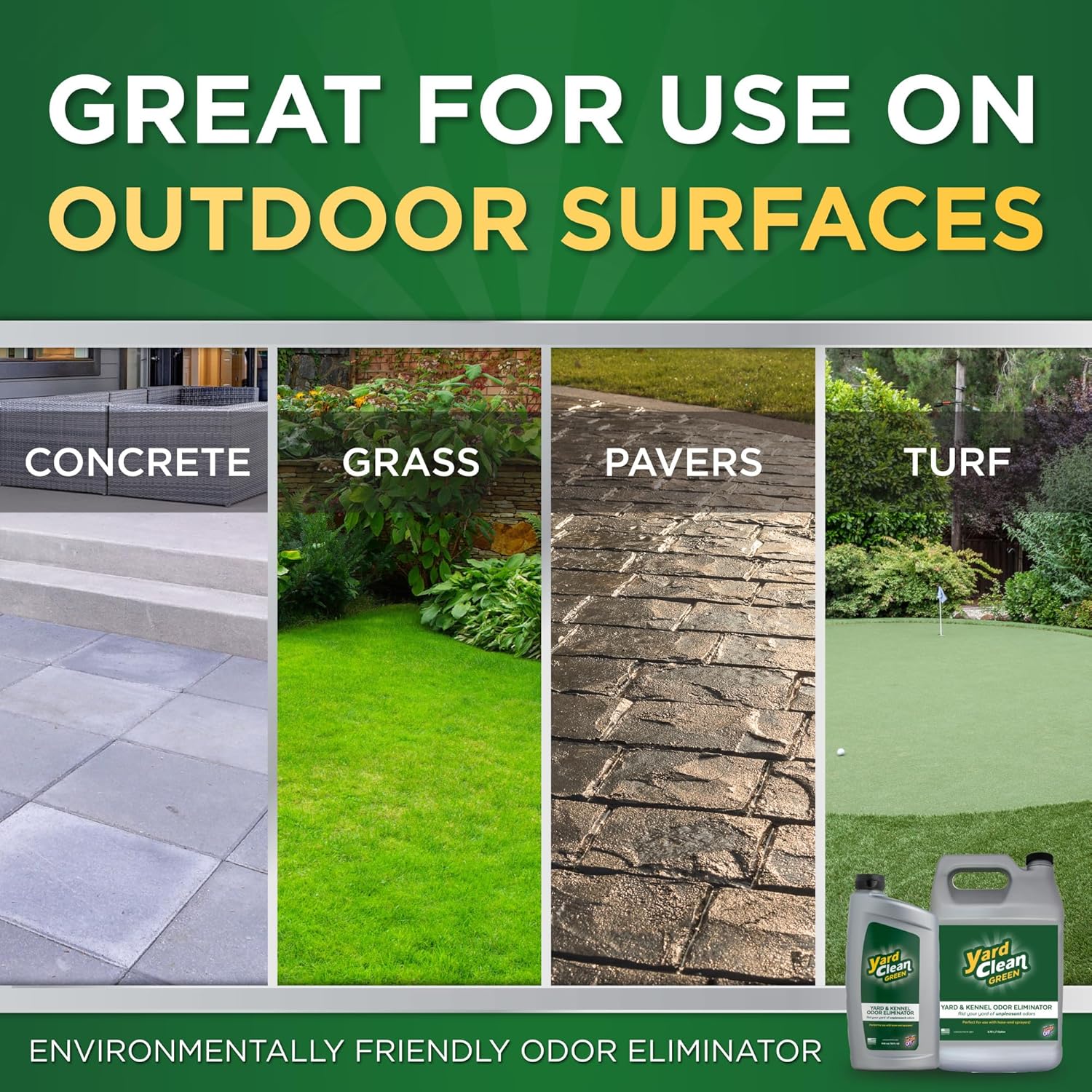 Urine OFF Yard Clean Green Yard and Kennel Odor Eliminator | Cat & Dog Odor Eliminator | Earth Friendly (1 Gallon)