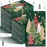 Jetec 200 Pcs Christmas Disposable Paper Guest Towels for Bathroom Christmas Paper Napkins Red Green Xmas Tree Decorative Guests Towel 2 Ply Christmas Napkins for Holiday Kitchen Dining Table