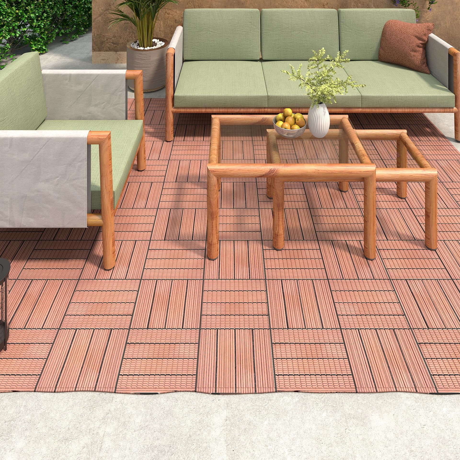 YRHome WPC - Piastrelle a scatto per terrazze, effetto legno, 30 x 60 cm, per terrazze, terrazze, terrazze, terrazze, terrazze, terrazze, con sistema di drenaggio, plastica, 1 m², per balcone,