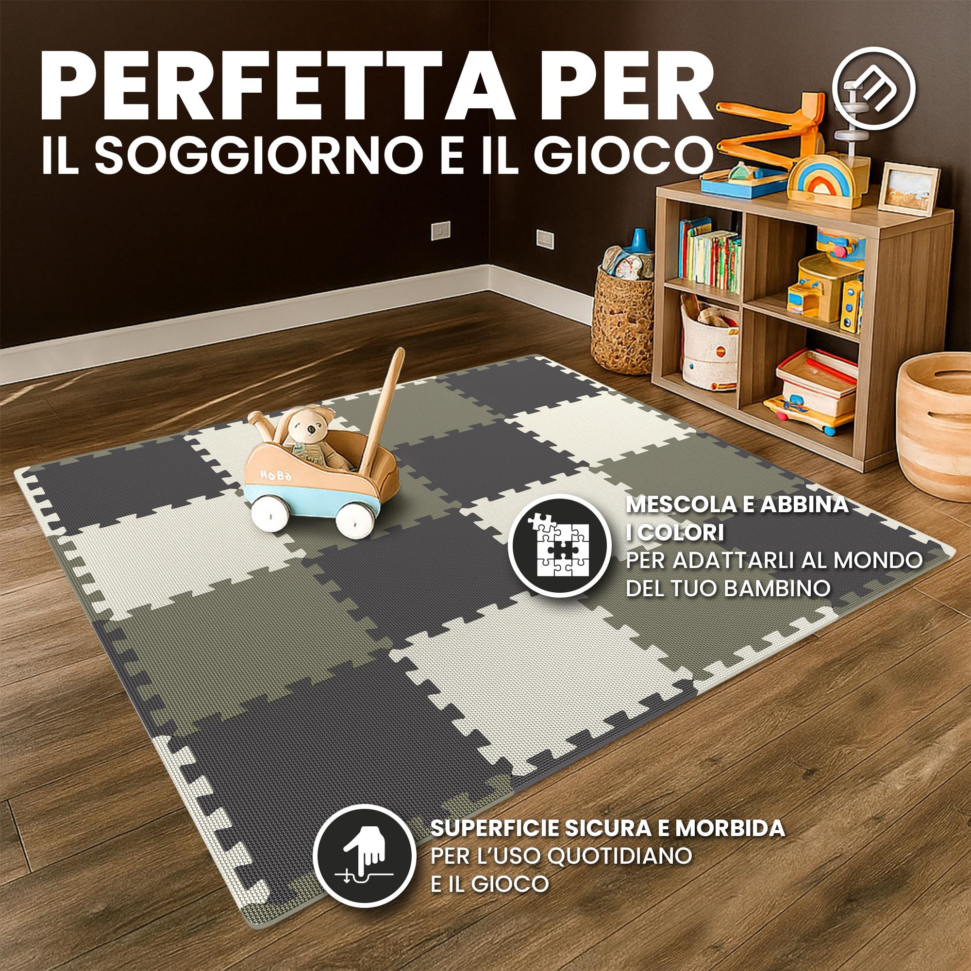 bemaxx Tappeto Palestra Tappetino Fitness da Ginnastica a Puzzle EVA | Pavimento Protettivo Incastro Tatami Allenamento Protezione Sport, Materassino Mattonella Pavimentazione per Home Gym Manubri