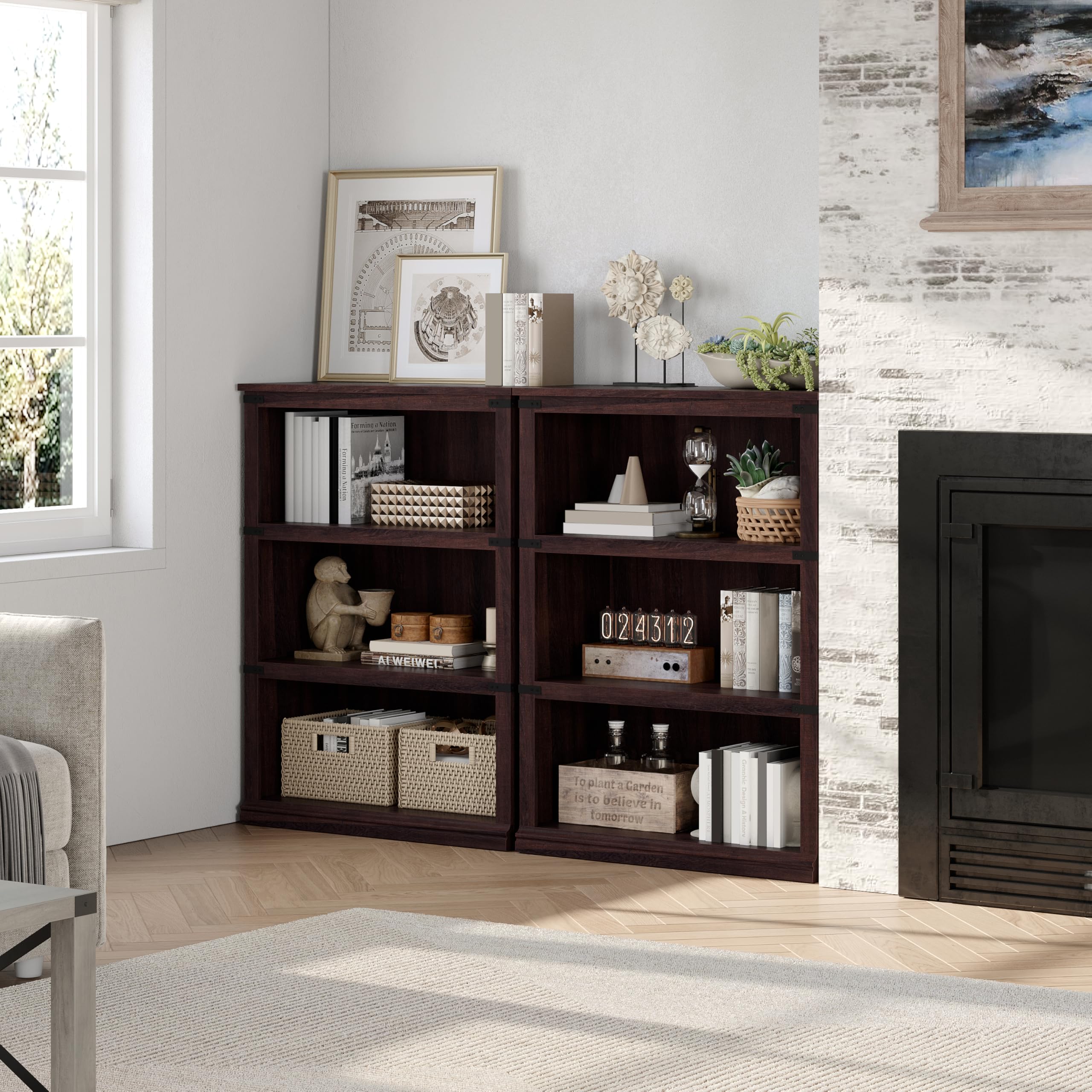 Garvee Massivholz Bücherregal, 3 Ebenen – höhenverstellbare Regalböden – geschlossene Rückwand – offen & stabil für Wohnzimmer, Schlafzimmer oder Büro – Farbe: Kirschbaum, Größe: 800×305×1015 mm