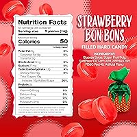 Vista 2 de Arcor Strawberry Bon Bons 2 Pound Bag Individually Wrapped Hard Candy Old Fashioned Bulk Red Candies with Sweet Strawberry Filling