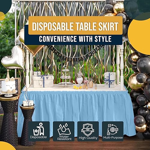 Miniatura 120 de Exquisite Falda de mesa con volantes, color marrón, paquete de 2 faldas de mesa de 14 pies de largo para mesas rectangulares de 6 pies o faldas